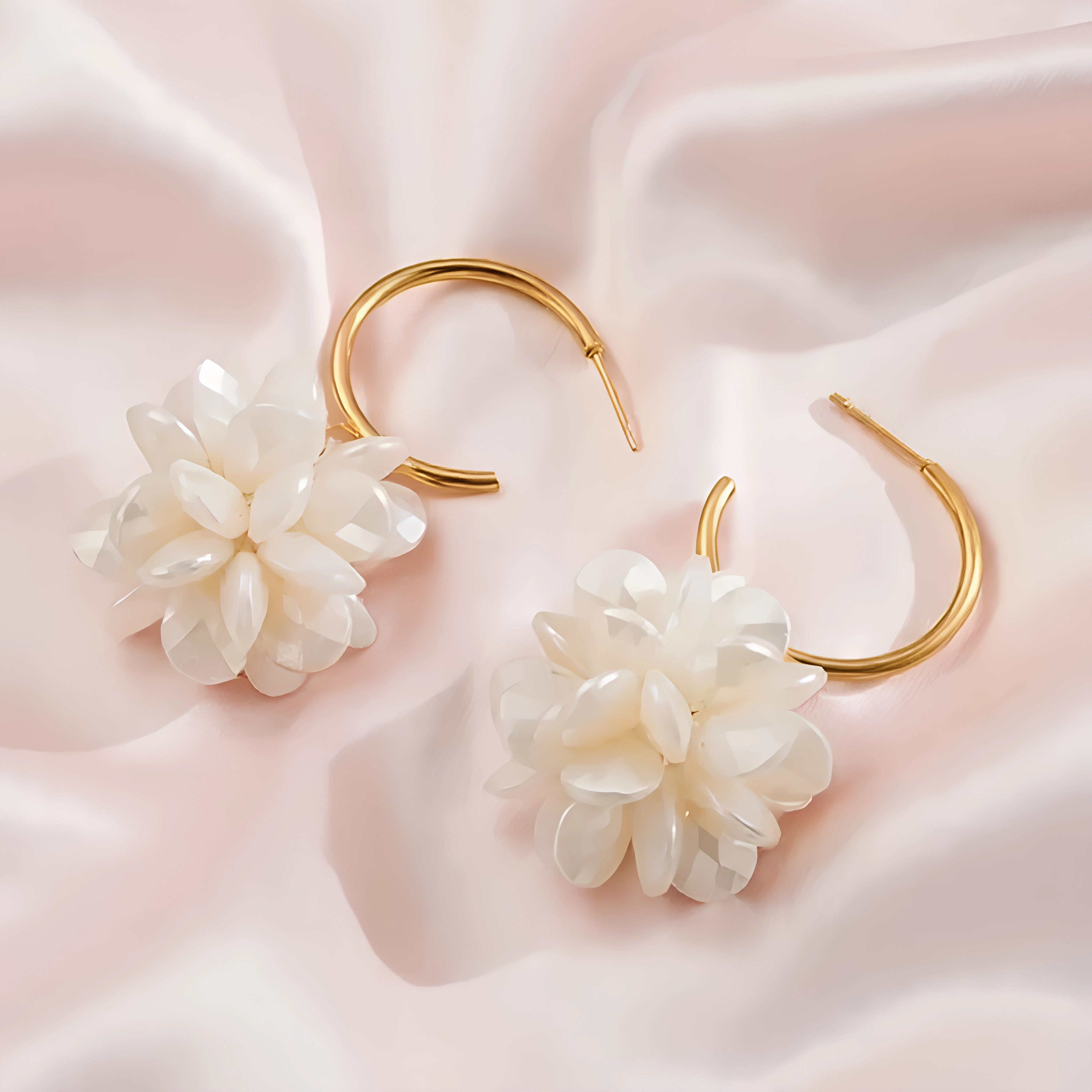 Rosette petal drop earrings, gold plated